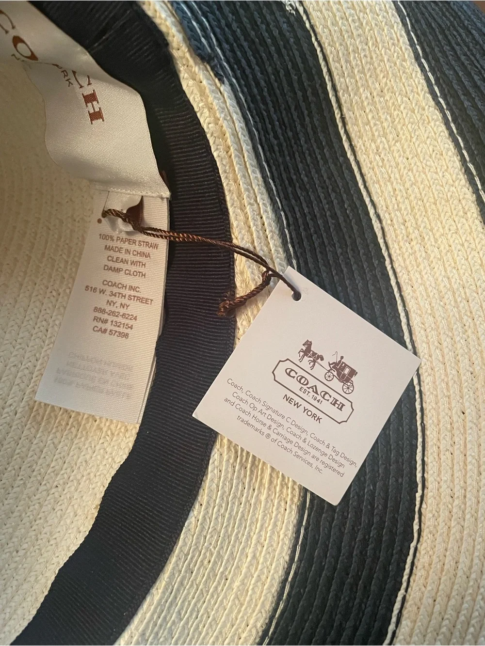 Coach City Striped Wide Brim Sun Hat - Navy and White